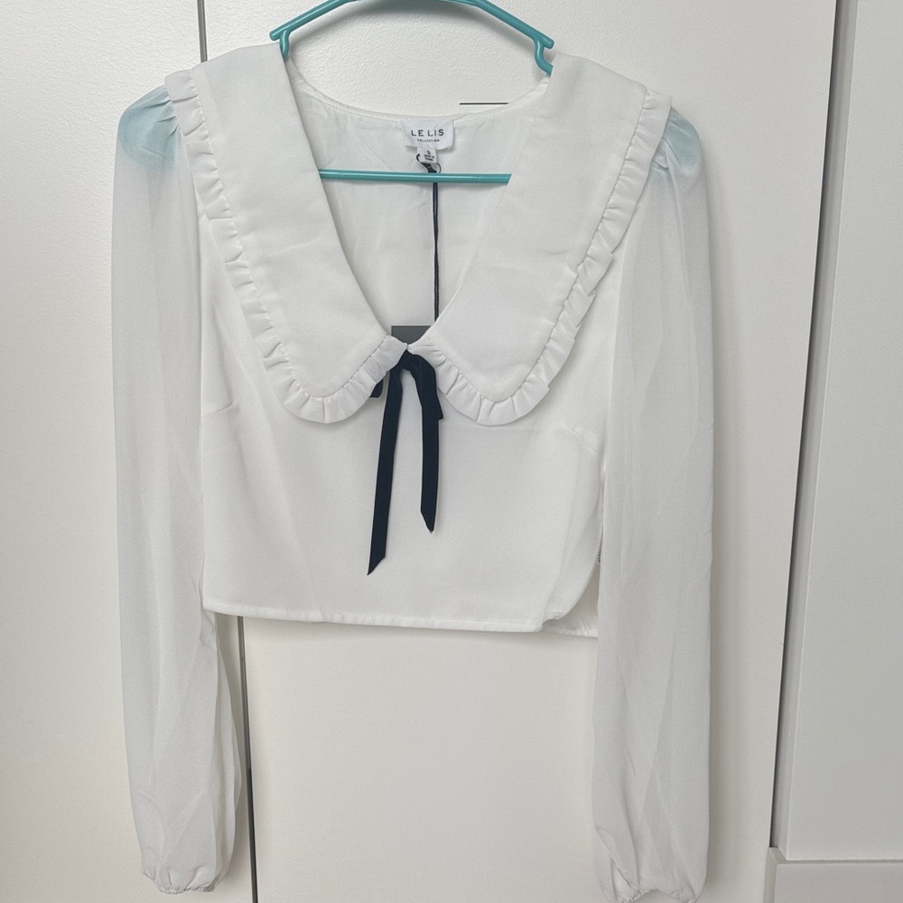 A.L.C. White Blouse with Black Tie